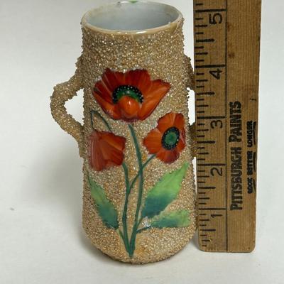 Vintage Red Poppy Glazed Sand Majolica Pottery Bud Vase
