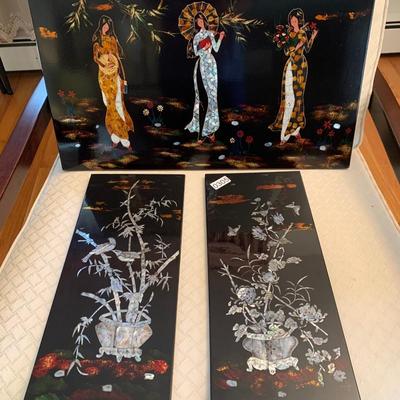 THREE Inlaid Mother of Pearl Japanese Art