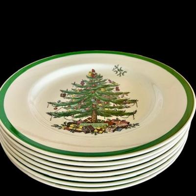 English Spode China Christmas Tree Pattern - Set of 7 Dinner Plates