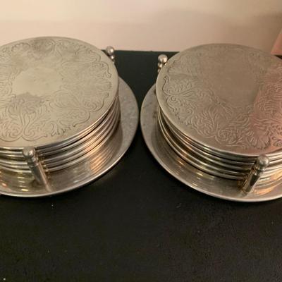 TWO Silverplate Etched Coaster Sets