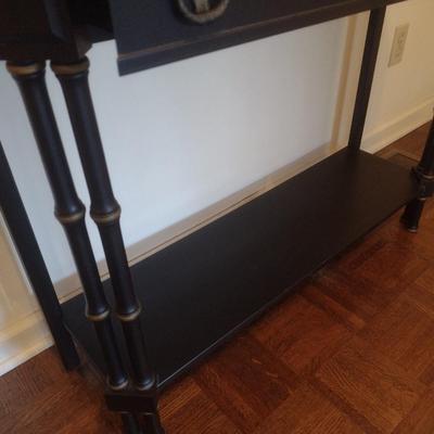 French Provencial Two Tier Console Table Black Finish Double Drawer