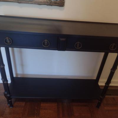 French Provencial Two Tier Console Table Black Finish Double Drawer
