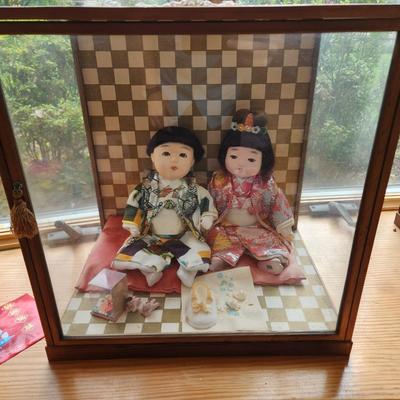 lot of 3 Doll Display Cases including dolls