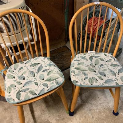 PAIR Windsor Back Wood Chairs w/ Cushions