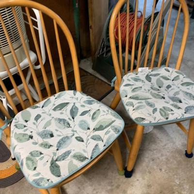 PAIR Windsor Back Wood Chairs w/ Cushions
