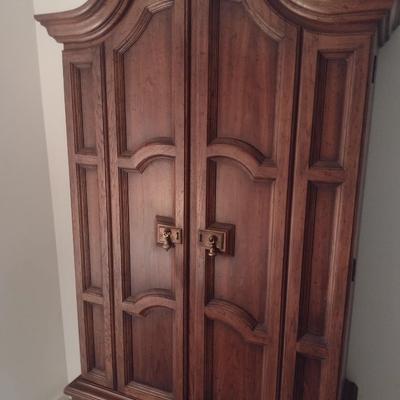Vintage Arch Top Double Door Armoire with Bottom Drawer Storage Single Piece Unit