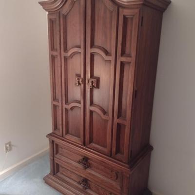 Vintage Arch Top Double Door Armoire with Bottom Drawer Storage Single Piece Unit