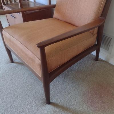 Mid-Century Modern Scandanavian Design Wood Framed Armchair with Upholstered Seat and Back