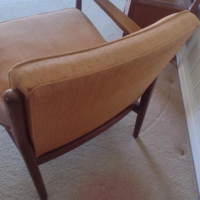 Mid-Century Modern Scandanavian Design Wood Framed Armchair with Upholstered Seat and Back