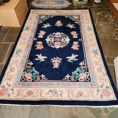 100% Wool Blue Oriental Chinese Rug 8' x 5'3