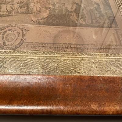 UB1201 Antique Mahogany Tray with Tapestry Edge Glass Tray