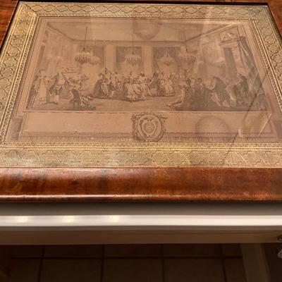 UB1201 Antique Mahogany Tray with Tapestry Edge Glass Tray