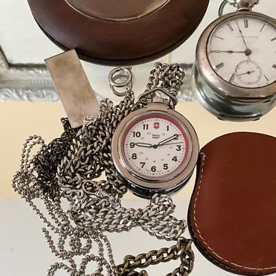 UB 1208 Lot of Pocket Watches and Chains Illinois Watch Co. Silveroid