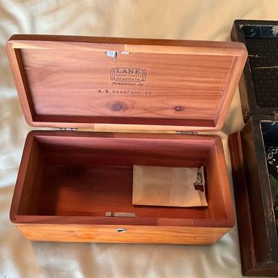 UB1212 Lot of Two Wooden Jewelry Boxes, Asian & Cedar with Costume Jewelry