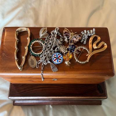 UB1212 Lot of Two Wooden Jewelry Boxes, Asian & Cedar with Costume Jewelry