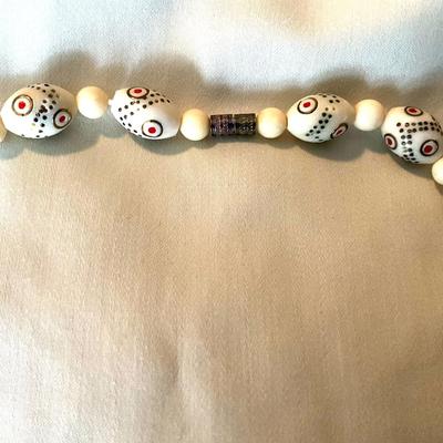 UB1215 Vintage Masbaha Bone, Gold, Red, Green Prayer Beads