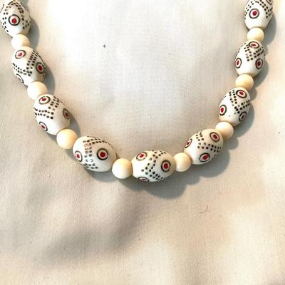 UB1215 Vintage Masbaha Bone, Gold, Red, Green Prayer Beads