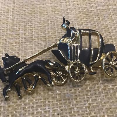 Black  Horse & Carriage Stage Coach Brooch Pin