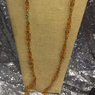 Vintage Sarah CoventryÂ Amber Lucite Beaded Necklace Leaf and Flower Design