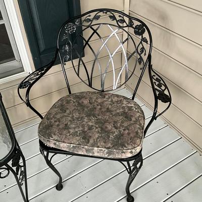 O-1232 Pair of LYON SHAW Wrought Iron Windflower Armchair and Table 3pc Set