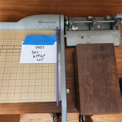 lot of Office items Hole Punch Paper cutter Index Card Holder