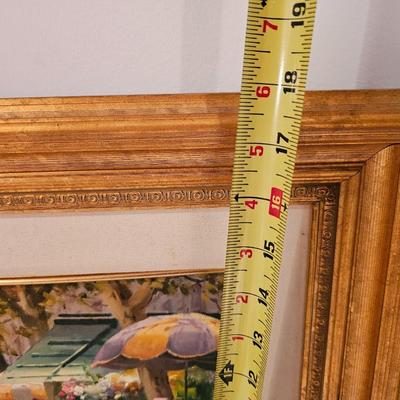 Original painting in gold frame Flower Market in France