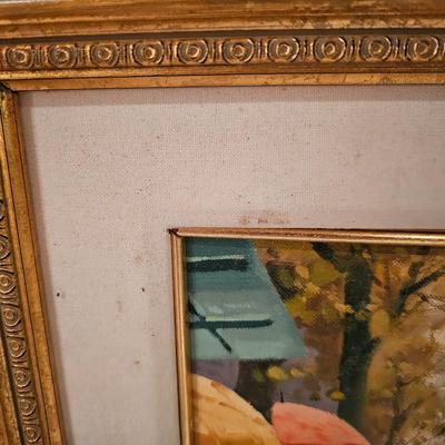 Original painting in gold frame Flower Market in France