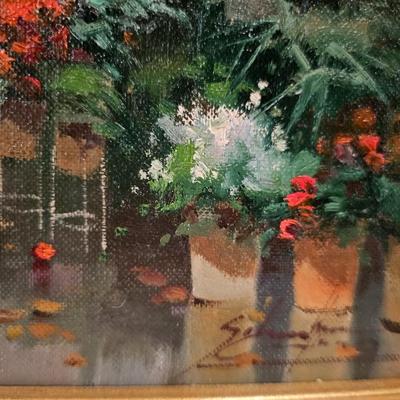 Original painting in gold frame Flower Market in France