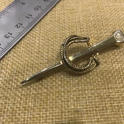 Large Golden Tone Spike Railroad Pin or Brooch