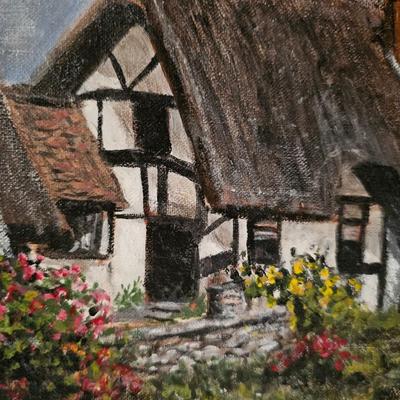 Original Painting thatched Roof Cottage Joy Gush