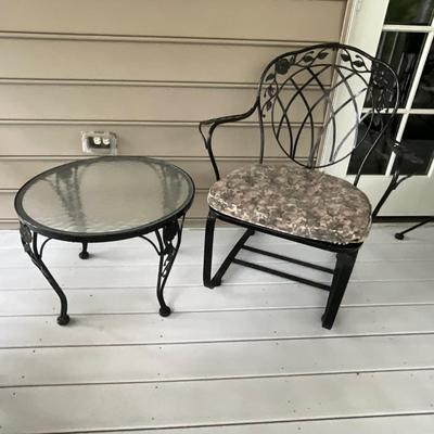 O 1257 Black Wrought Iron LYON SHAW Table and Arm Chair