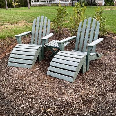 O-1261 Pair of L.L. Bean Recycled Plastic Bottles Adirondack Chairs and Ottoman and Cushions