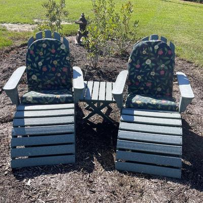O-1261 Pair of L.L. Bean Recycled Plastic Bottles Adirondack Chairs and Ottoman and Cushions
