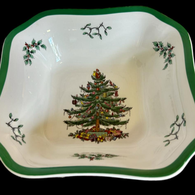 English Spode Christmas Tree Octagon/Square Serving Bowl