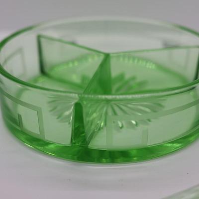 Two (2) Vintage Green Depression Dishes