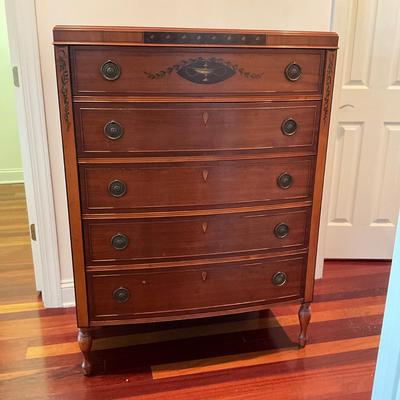 MB1268 Vintage IRWIN Hand painted NeoClassic Five Drawer Highboy Dresser