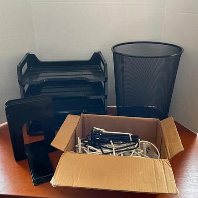 NO1271 Lot of Office Supplies , Shelf Dividers , Metal Bookends , File Holders, Waste can