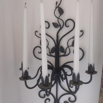 Pair of Large Wrought Metal Four Arm Candelabra Wall Sconces