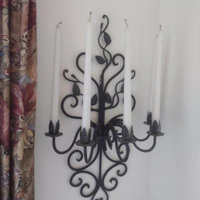 Pair of Large Wrought Metal Four Arm Candelabra Wall Sconces