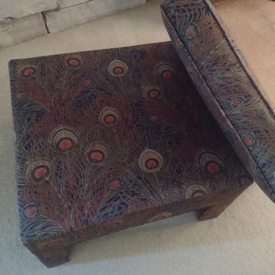 Vintage Tapestry Ottoman with Removable Cushion Peacock Feather Pattern Choice B