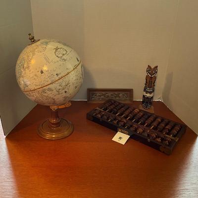 NO1284 Vintage Abacus , Globe and Painted Totem Pole