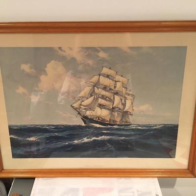 Vintage Clipper ship at sea nautical print