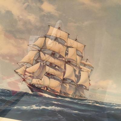 Vintage Clipper ship at sea nautical print