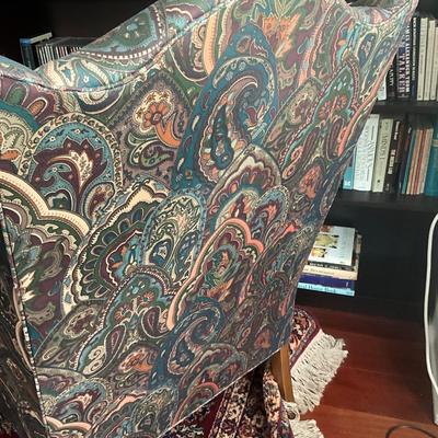 DO1296 DREXEL Paisley Upholstered Tack Edge Wingback Chair