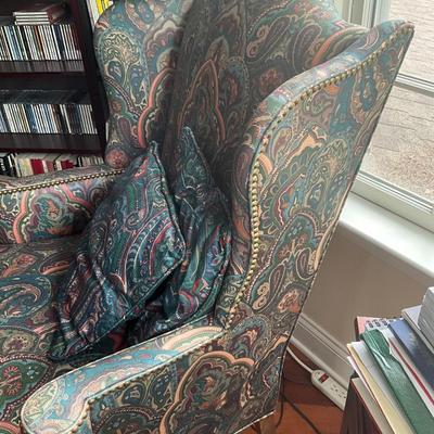 DO1296 DREXEL Paisley Upholstered Tack Edge Wingback Chair