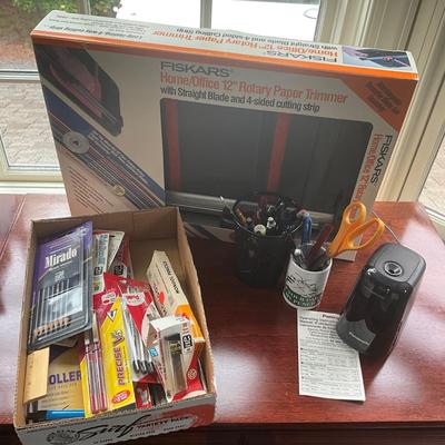 DO1299 Lot of Fiskars 12" Paper Trimmer and New Pens and Pencils