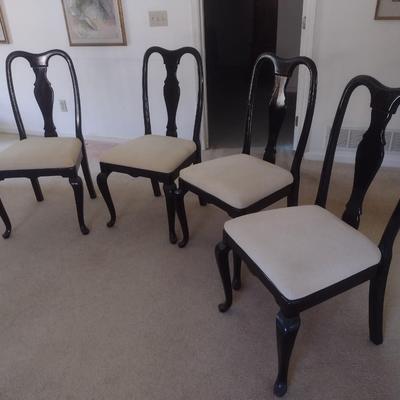 Set of Eight Italian Black Lacquer Finish Dining Tables incudes One Carver Chair