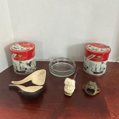 DO1317 Lot of Tobacco Tins, Meershaum Pipe, and Accessories