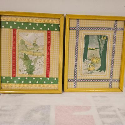 2 vintage Prints with ric rac and ribbons