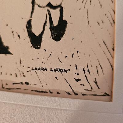 Vintage Laura Lipkin Block Print of Strap hangers